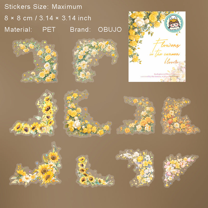10 Pcs Floral Coener PET Stickers YJHK