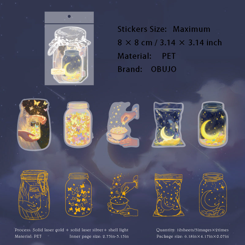 10 Pcs Gold Foil Bottle PET Stickers PZYZ