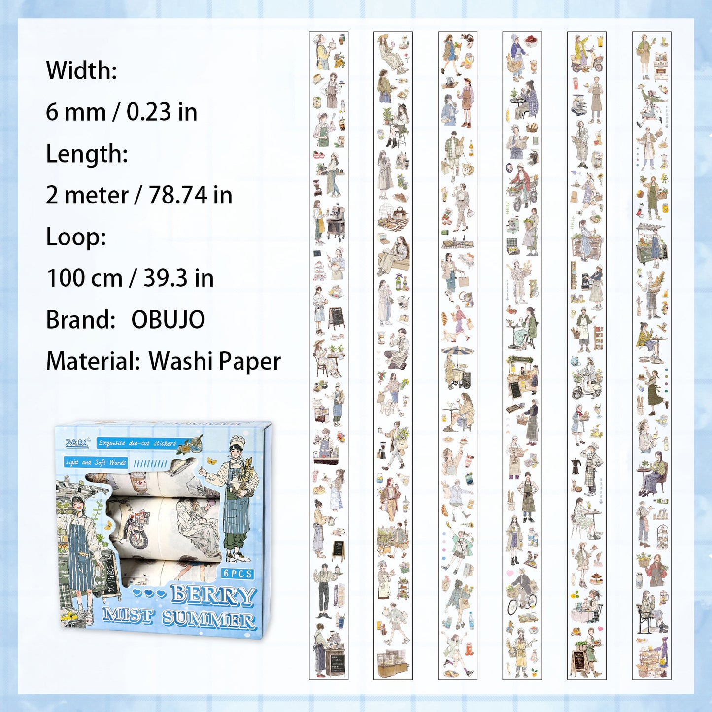 6 Rolls Girl Dialy Washi Stickers Tapes Set JGRY