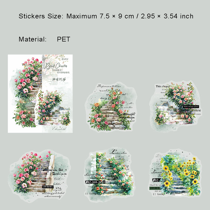 10 Pcs Flower Manor PET Stickers TYPZ
