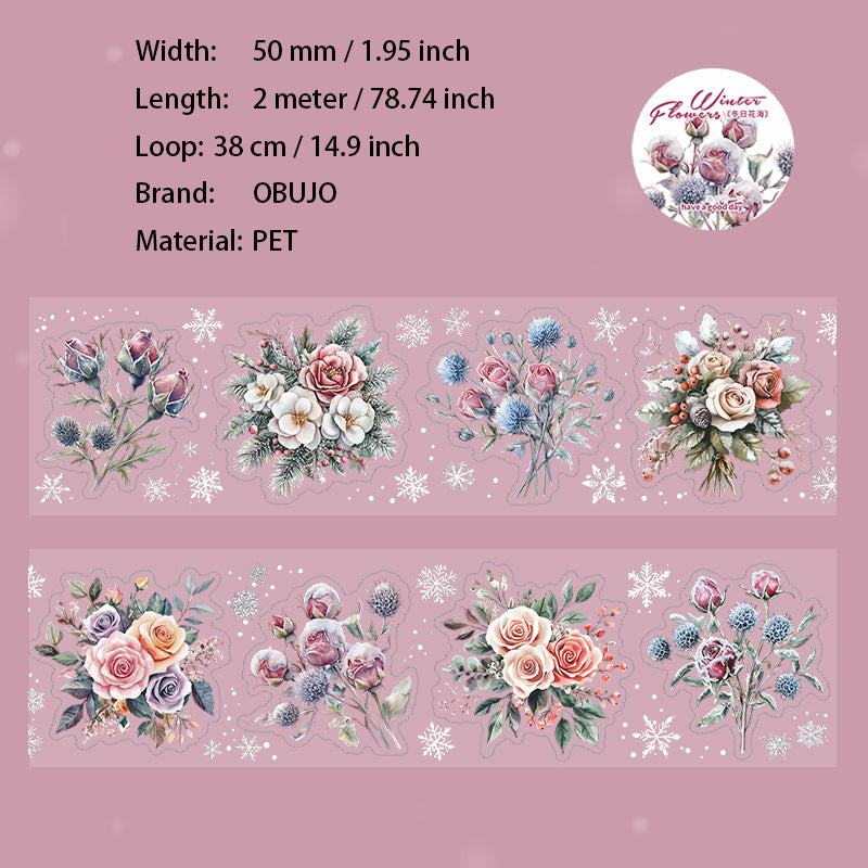 1 Roll Winter Flower PET Stickers Tape DRHH