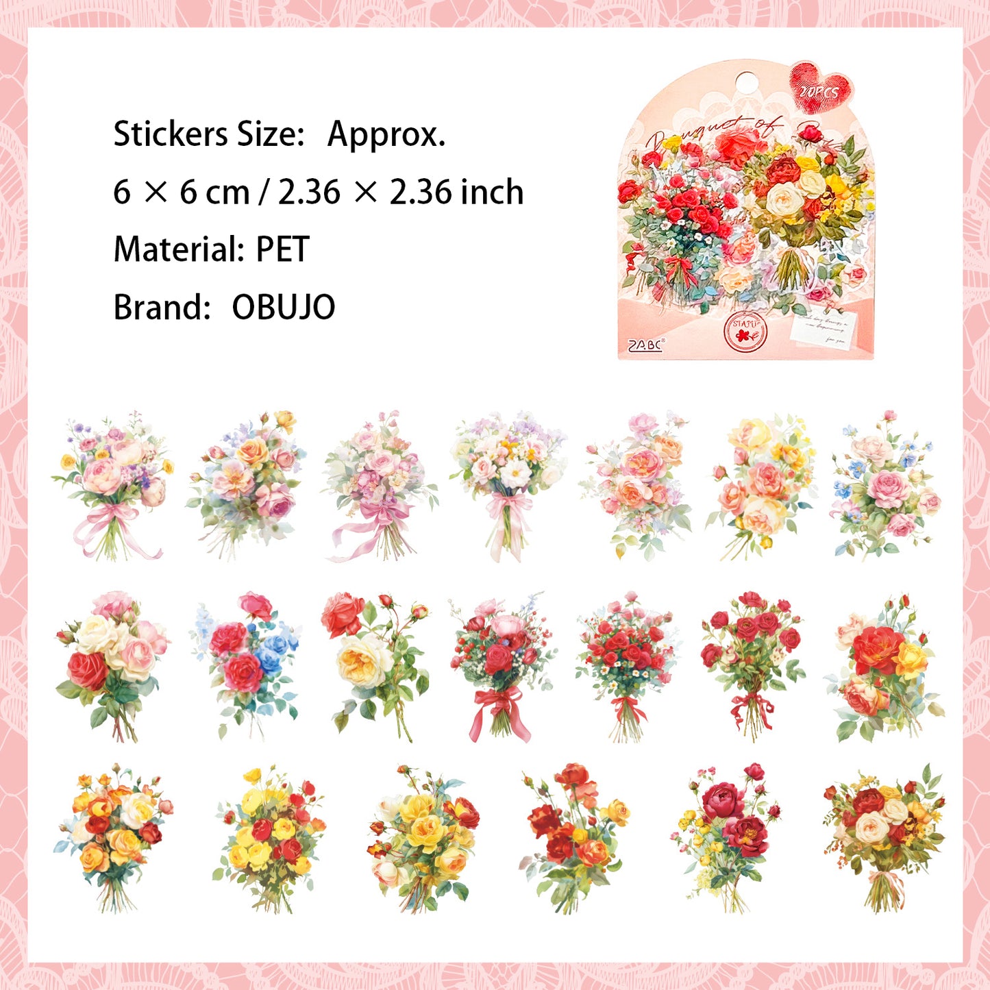 20 Pcs Bouquet PET Stickers HSAL