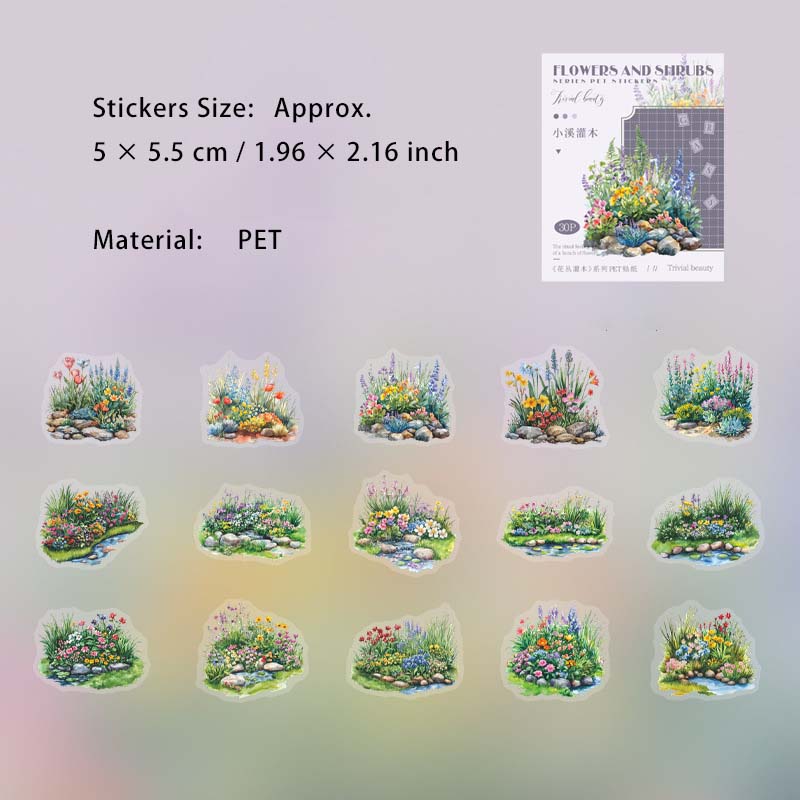 30 Pcs Flower Bush PET Stickers HCGM