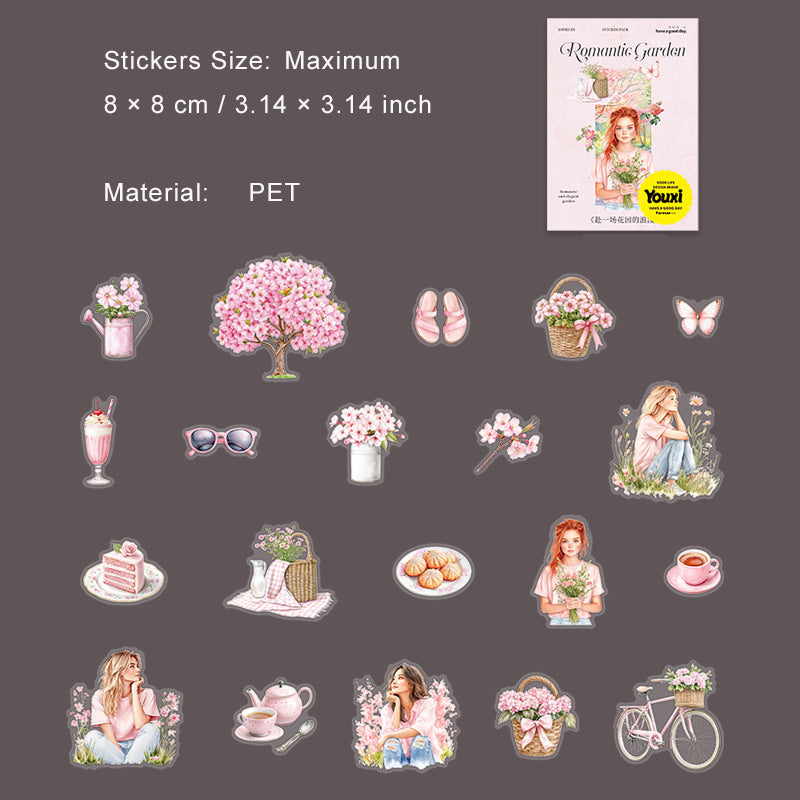 20 Pcs Garden Girl PET Stickers FYCHYDLM