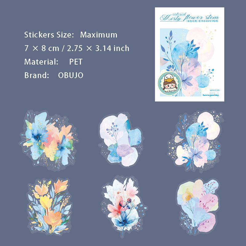 6 Pcs Watercolor Leaf PET Stickers WSHG