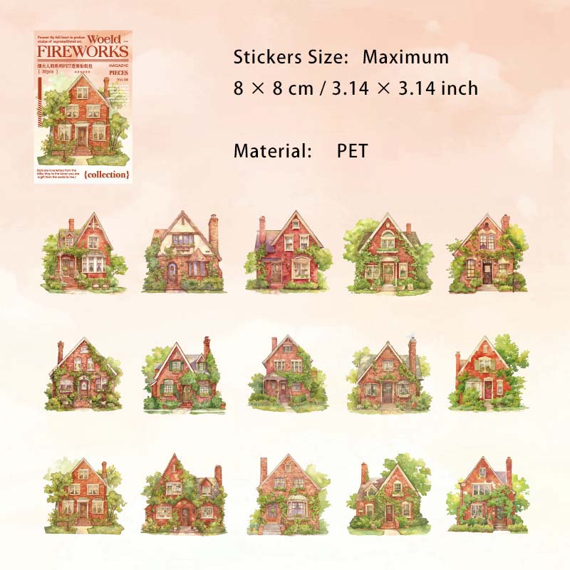 30 Pcs Cozy House PET Stickers YHRJ