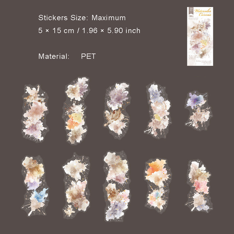 10 Pcs Watercolor PET Stickers SCHB
