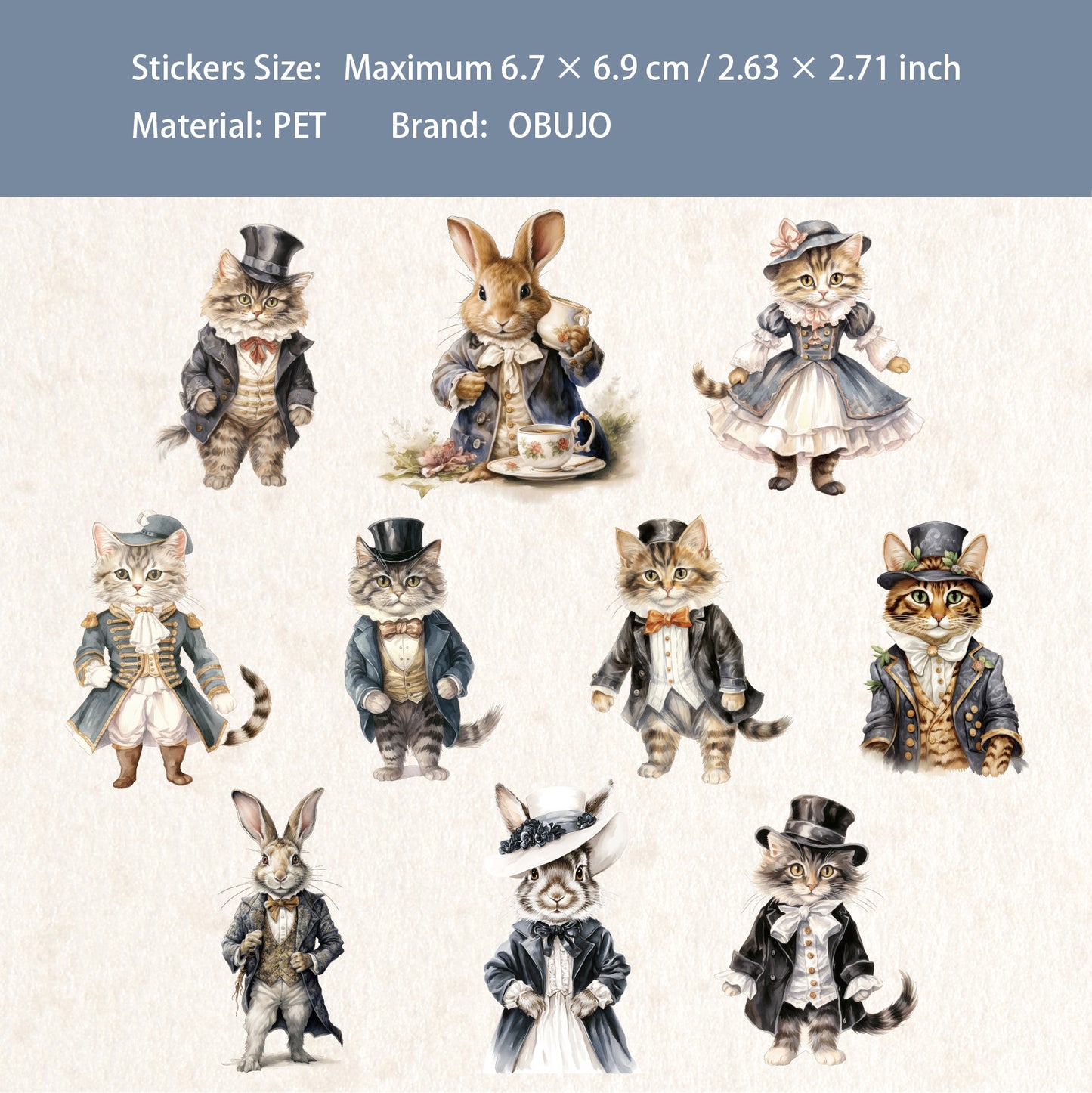 20 Pcs Fairy Tale Bunny Cat PET Stickers THXL