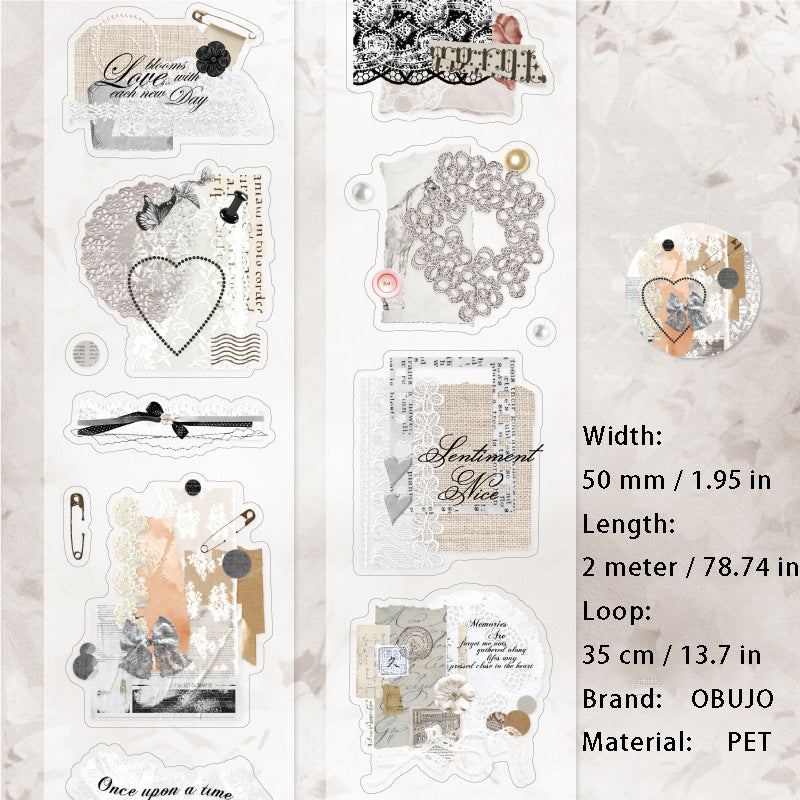 1 Roll Lace Theme PET Stickers Tape SMWR