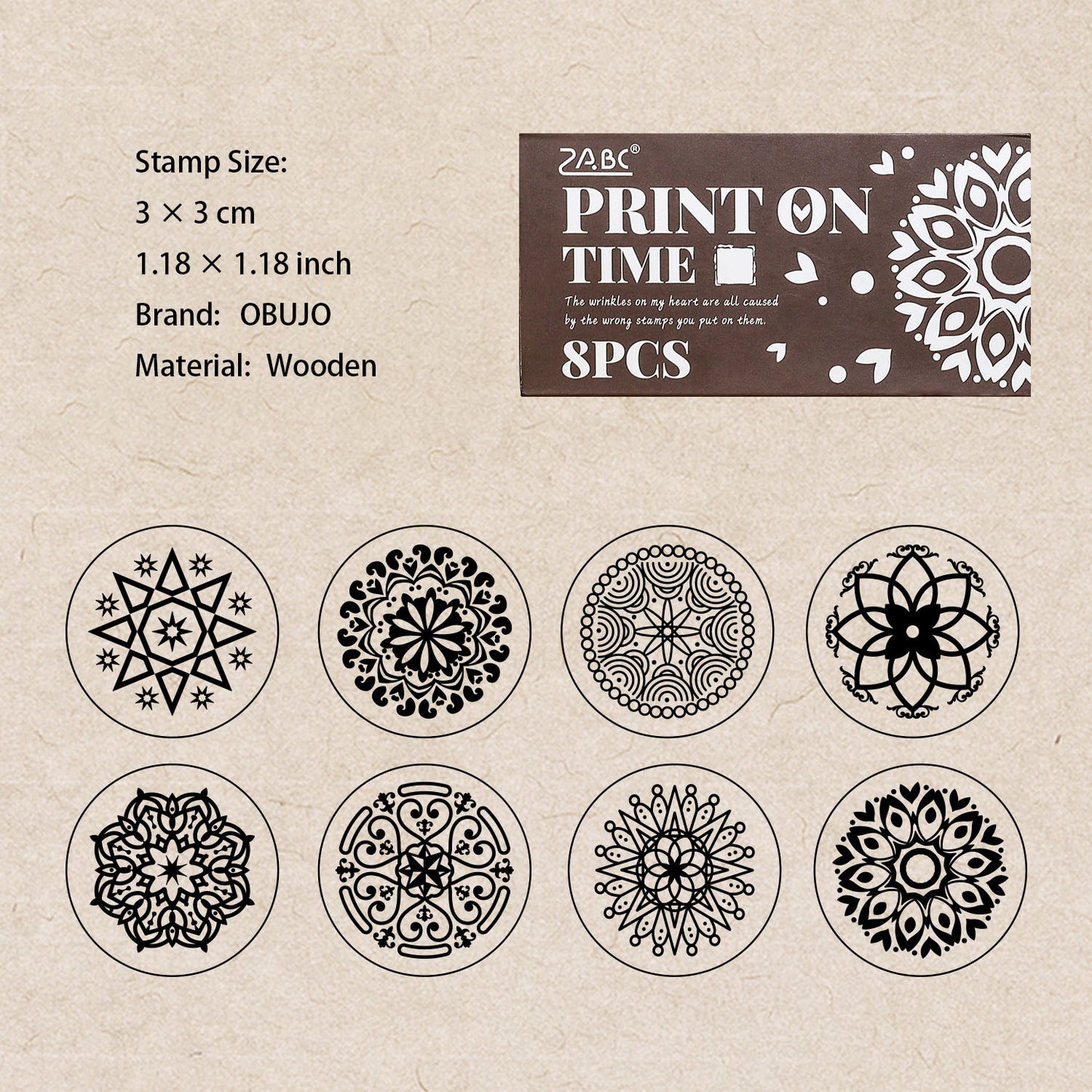 8 Pcs Vintage Geometric Wooden Stamp Kit KWCZ