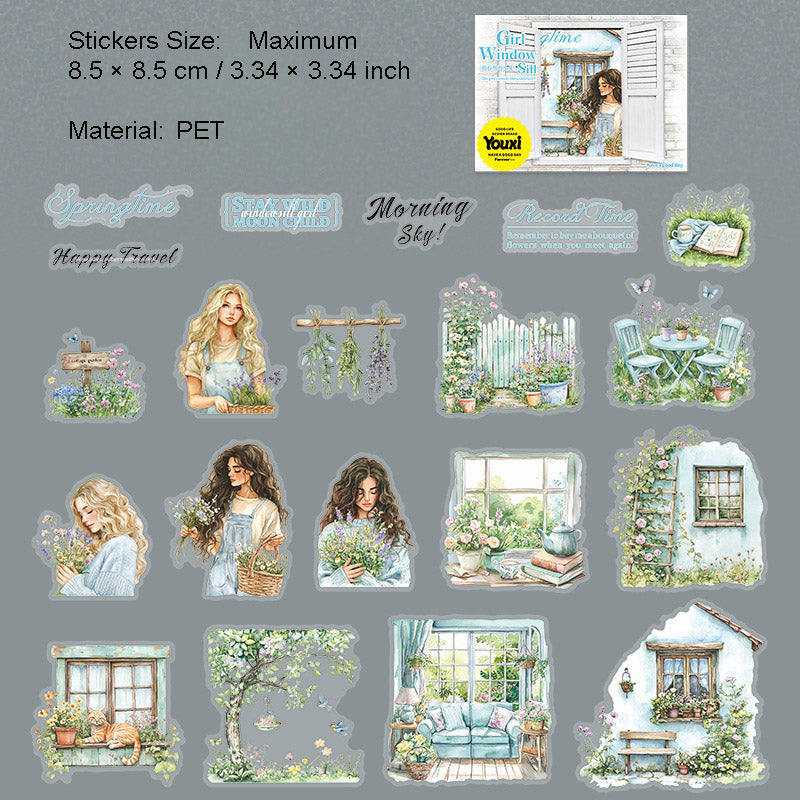 20 Pcs Windows Girl PET Stickers CTWSN