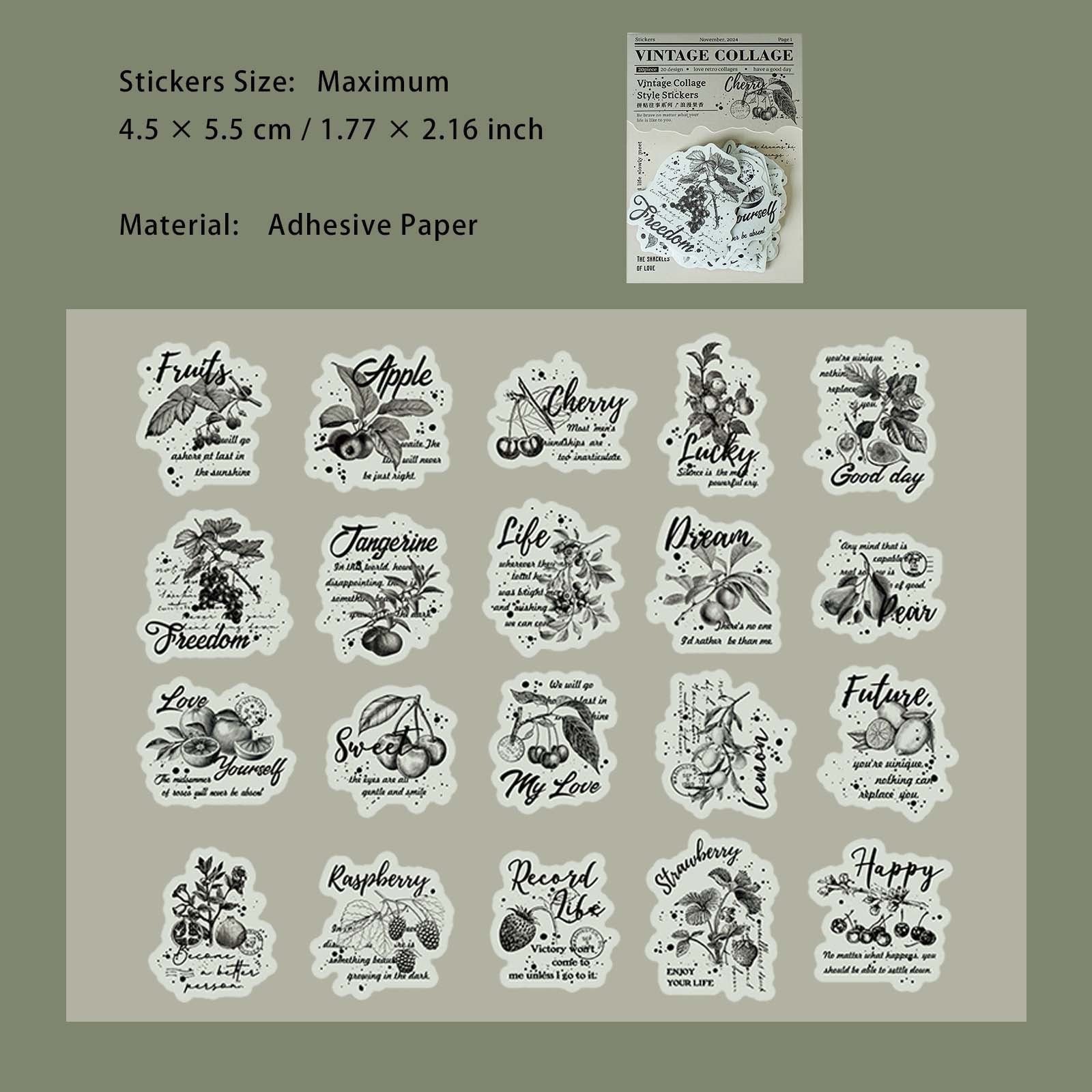 20 Pcs Vintage Scrapbook Stickers PTWS