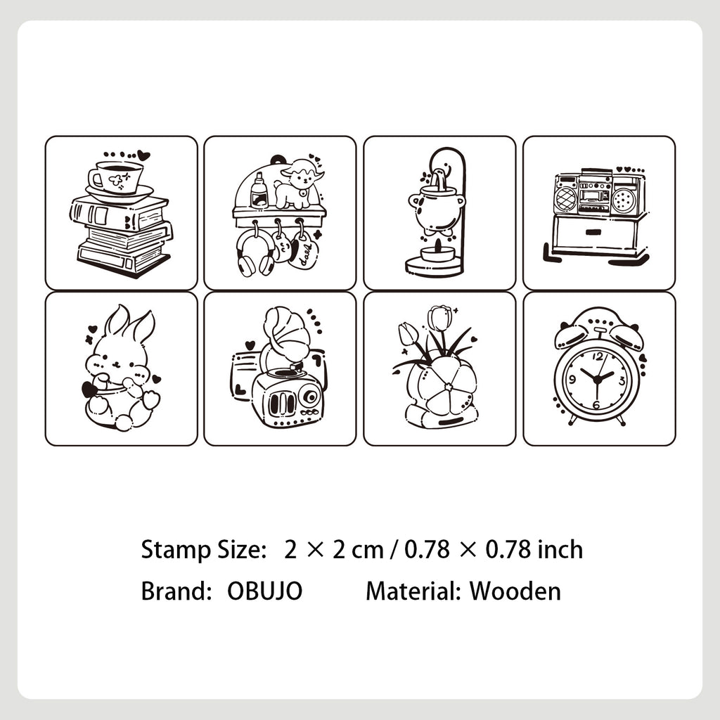 8 Pcs Cute Gadget Wooden Stamps Kit MKQX