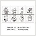 8 Pcs Cute Gadget Wooden Stamps Kit MKQX