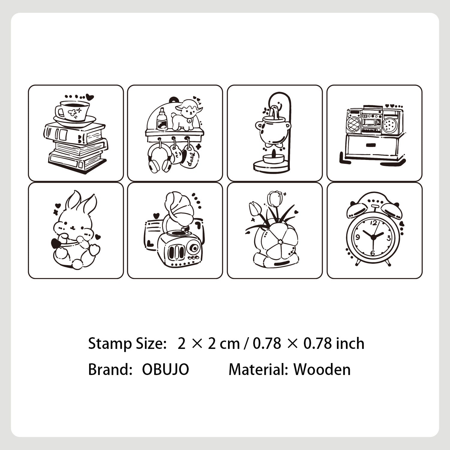 8 Pcs Cute Gadget Wooden Stamps Kit MKQX