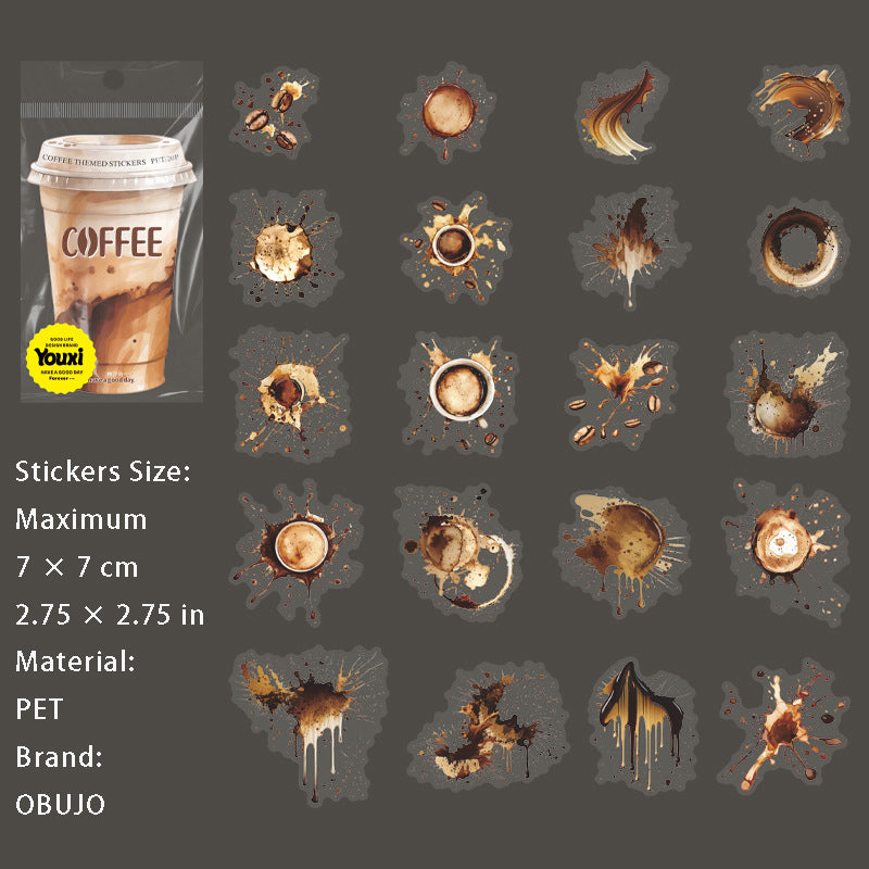 20 Pcs Coffee Stain PET Stickers KFDYS