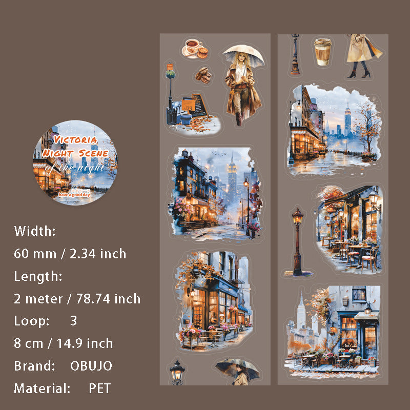 1 Roll Night Landscape PET Stickers Tape WDLYYJ