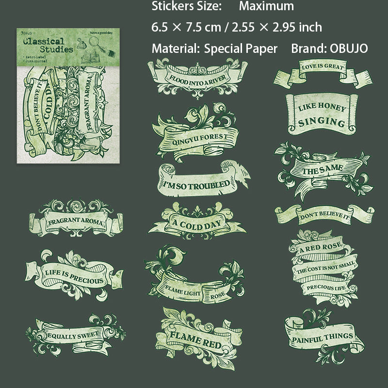 30 Pcs Vintage Words Label Stickers GDJX