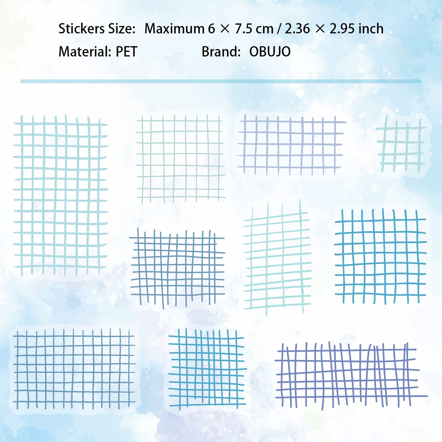 20 Pcs Watercolor Gird PET Stickers GYXL