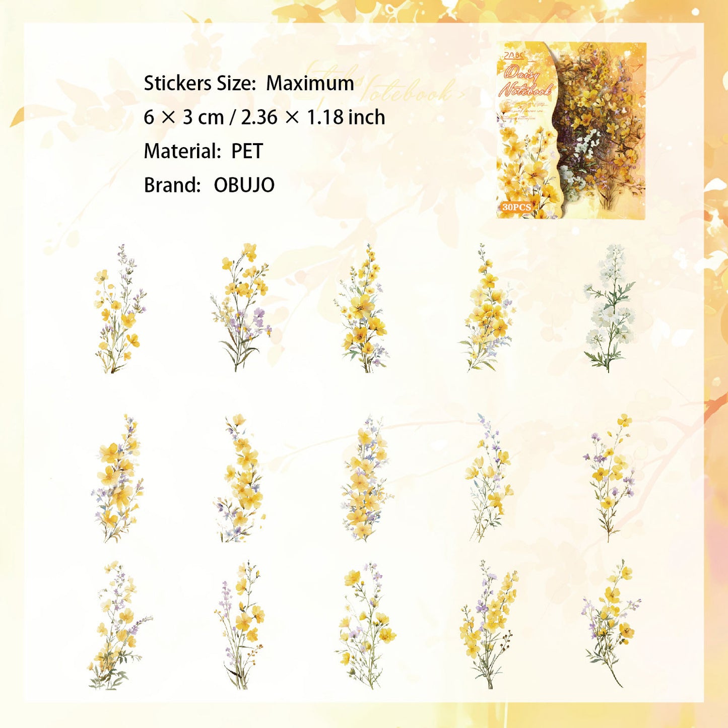 30 Pcs Fantasy Wild Flower PET Stickers HXFXL