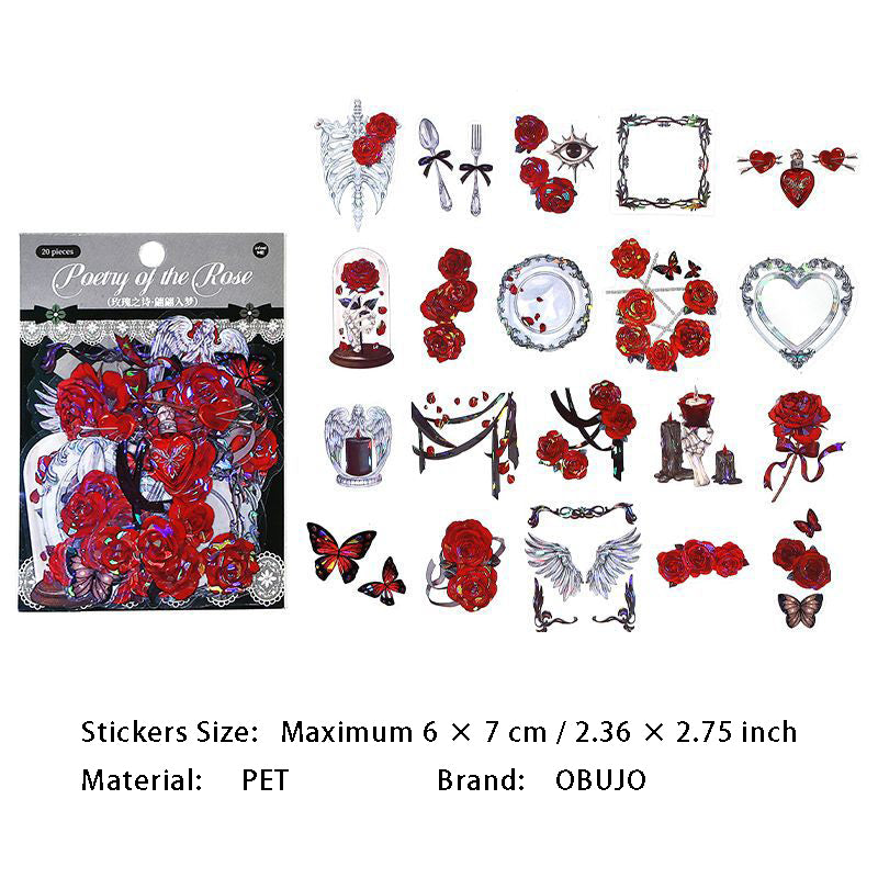 20 Pcs Rose Themed PET Stickers MGZS