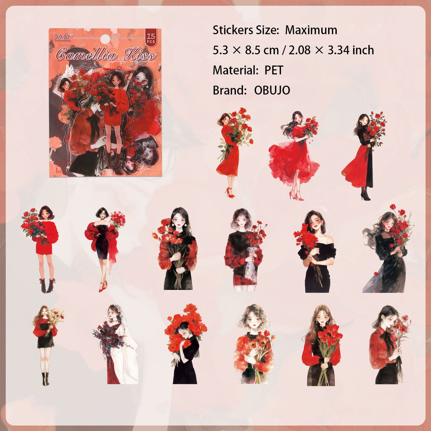 15 Pcs Flower Girl PET Stickers MMJR