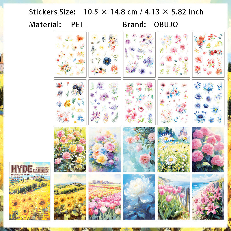 20 Sheets Flower PET Stickers Book WYHZ