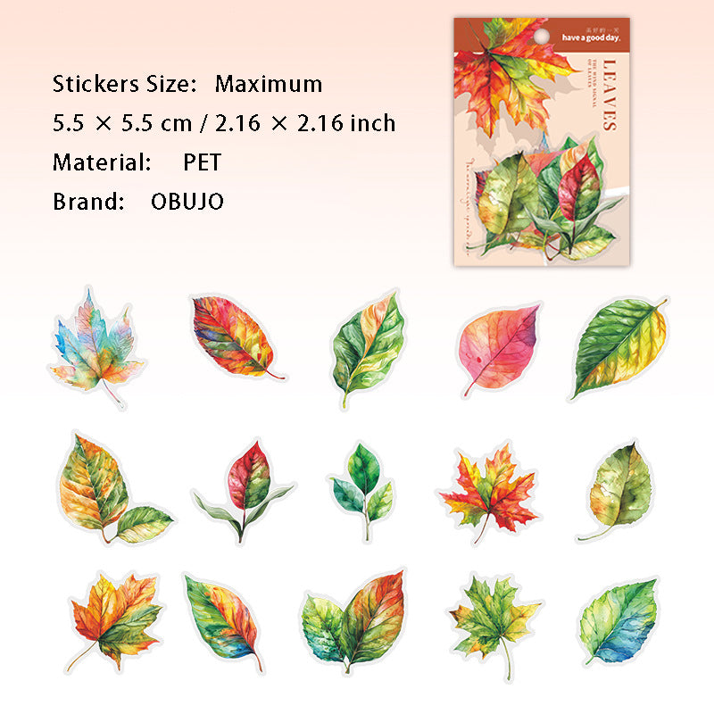 15 Pcs Leaf PET Stickers YZFX