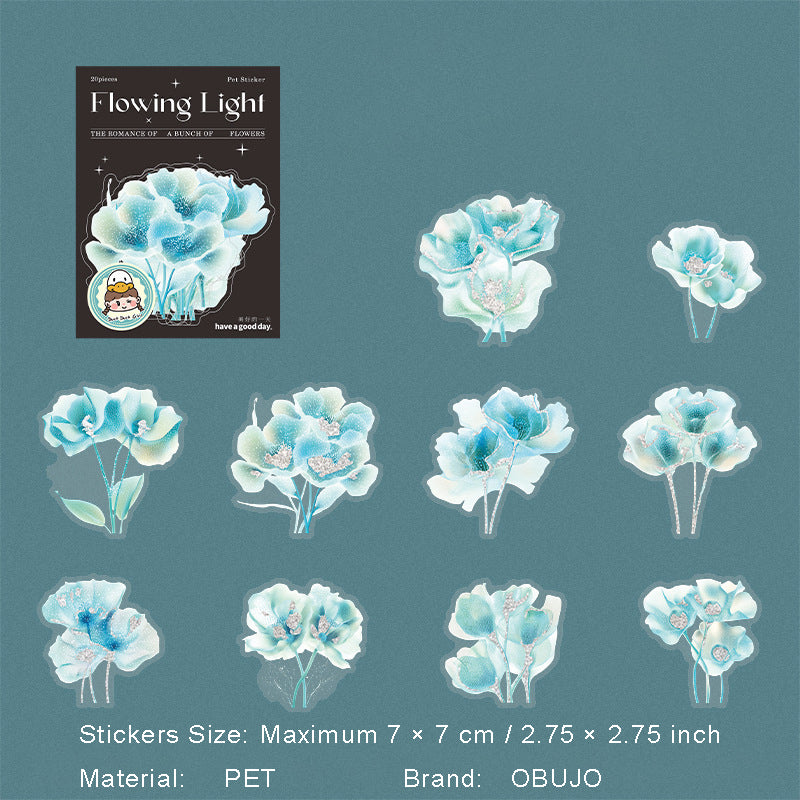 20 Pcs Silver Foil Flower PET Stickers LGHF
