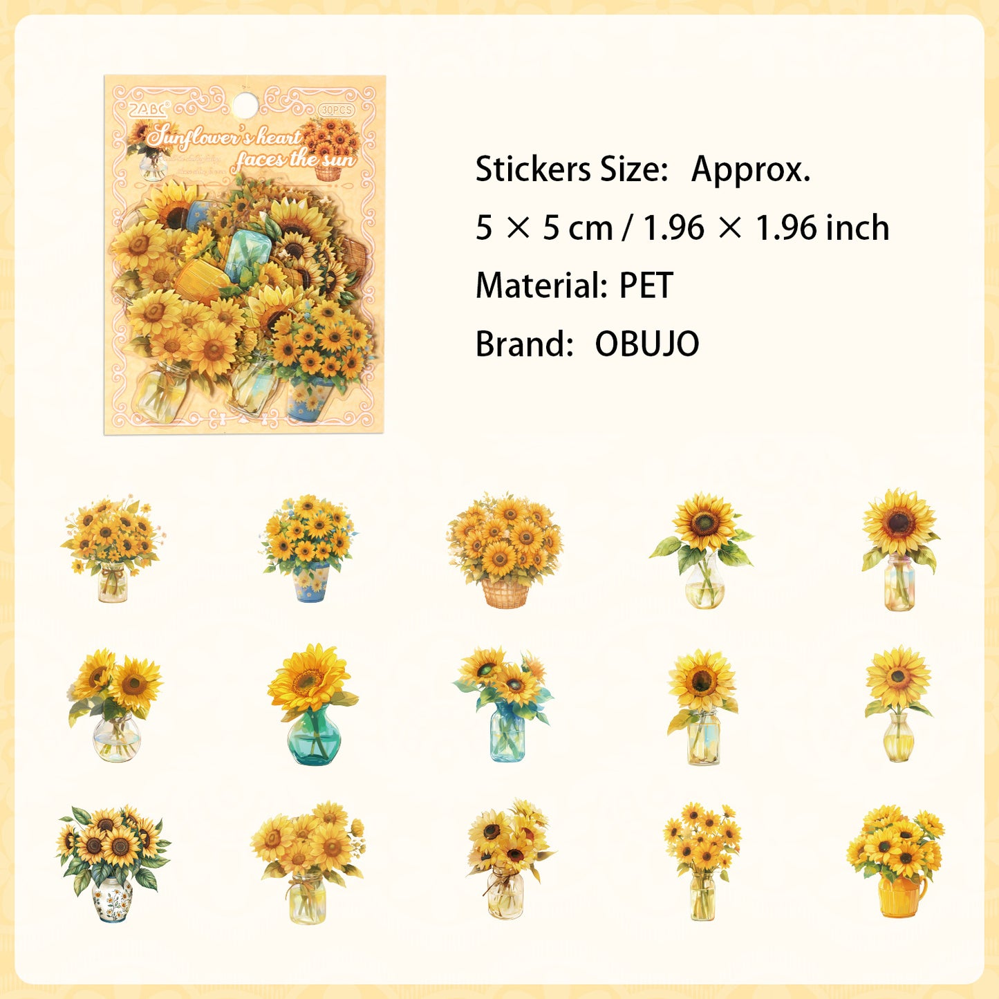 30 Pcs Potted Flowers PET Stickers HJXS