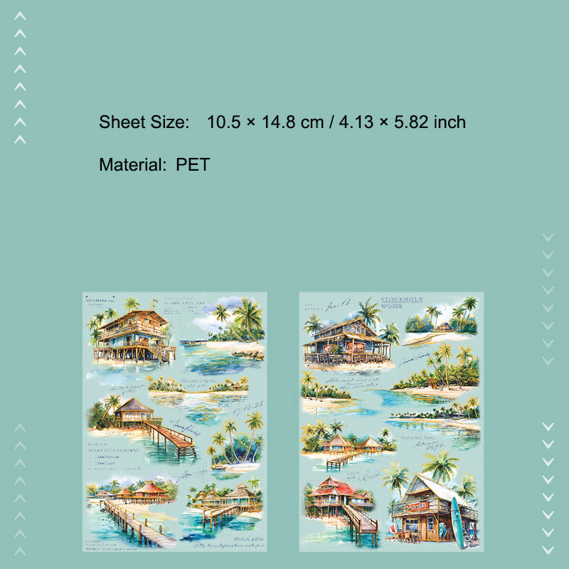 2 Sheets Travel Landscape PET Stickers ZMLC