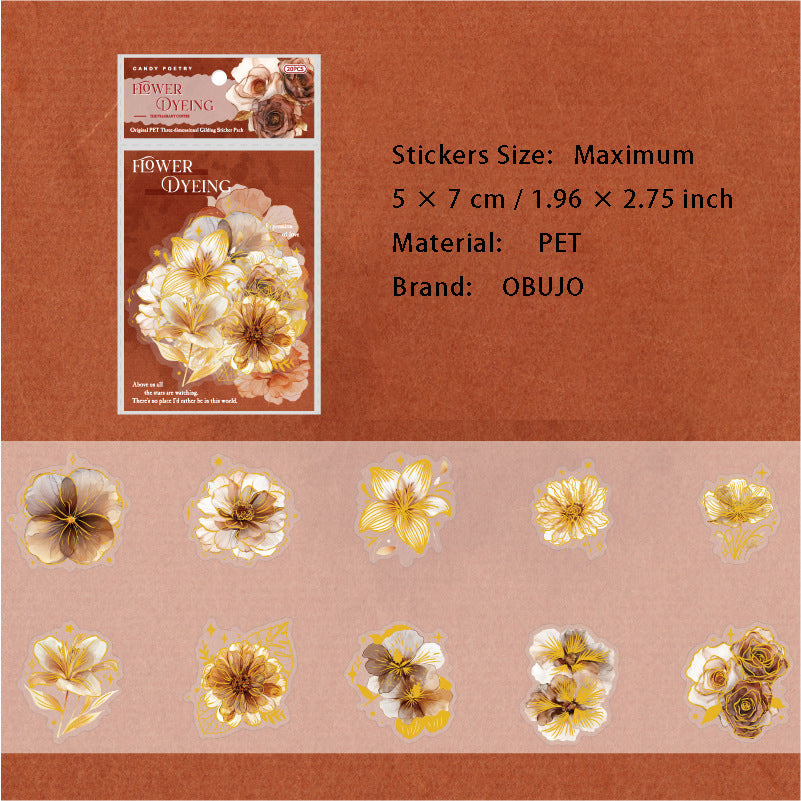 20 Pcs Gold Foil Flower PET Stickers KXFY