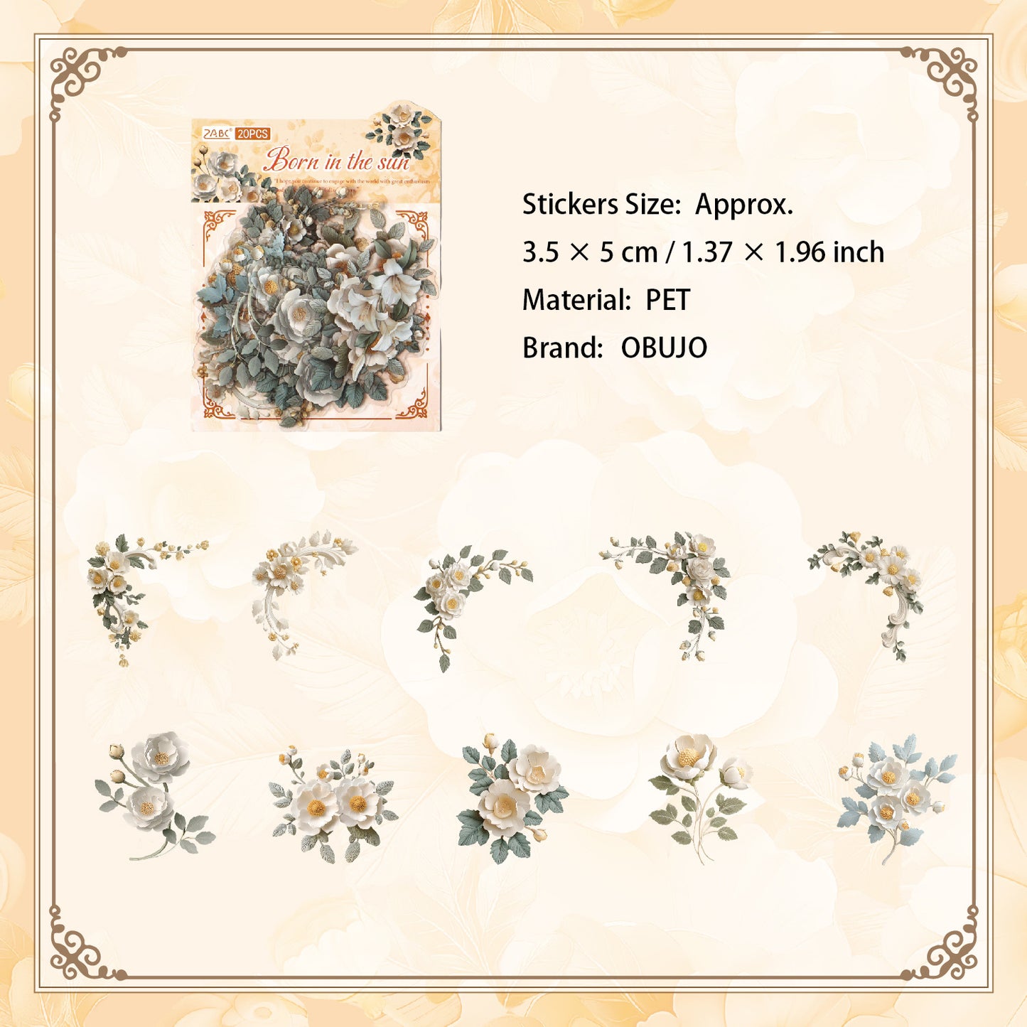 20 Pcs Vintage Flowers PET Stickers TYLB