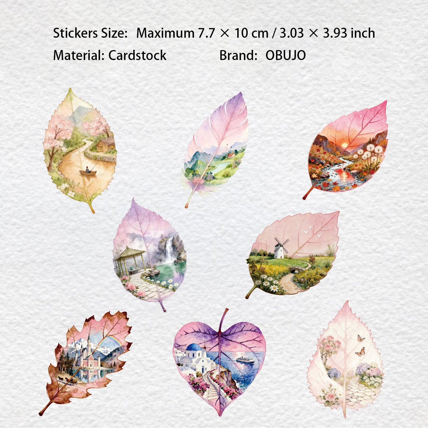 8 Pcs Leaf Themed Cardstock Stickers GYXL