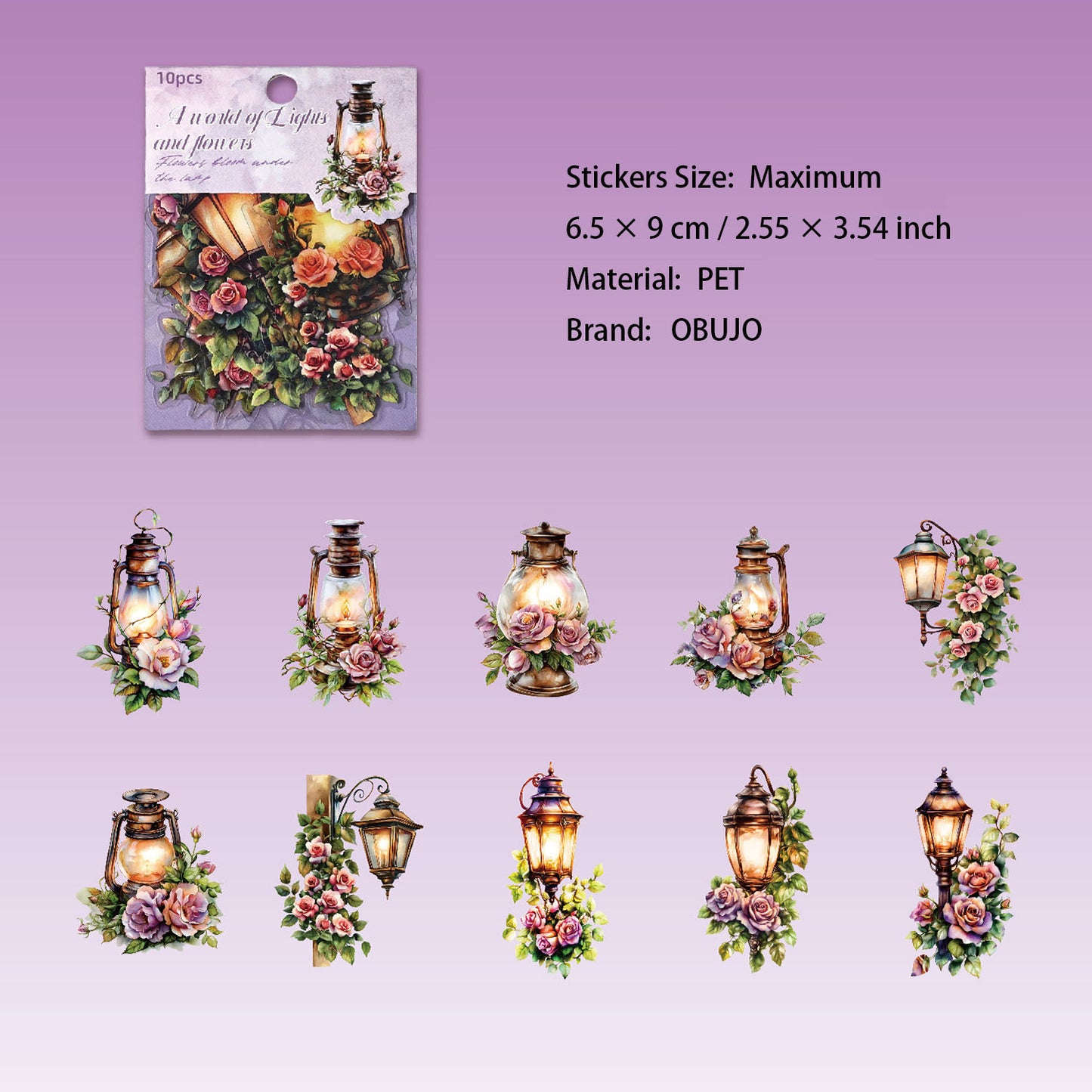 10 Pcs Floral Light PET Stickers DHHJ