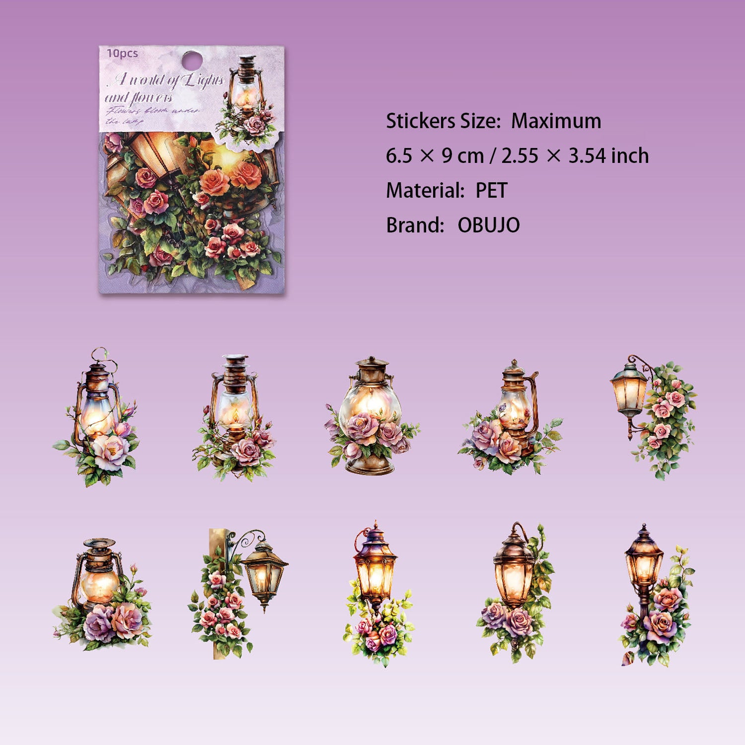 10 Pcs Floral Light PET Stickers DHHJ