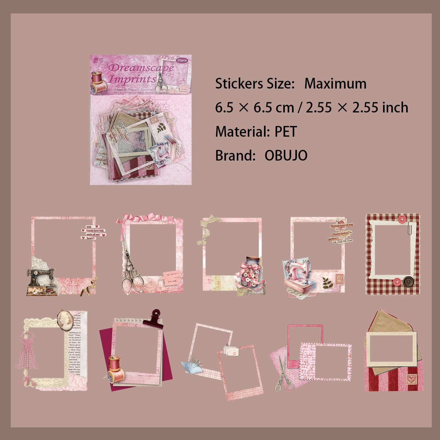 20 Pcs Vintage Frame PET Stickers FSYJ