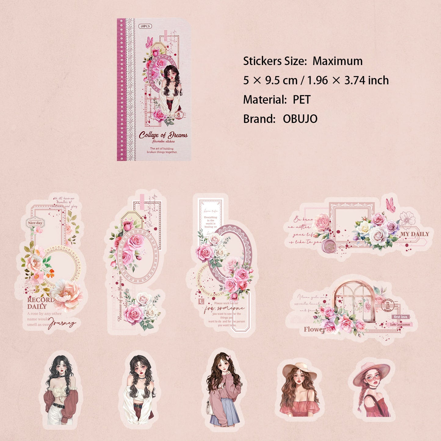 10 Pcs Collage Girl PET Stickers LMJG