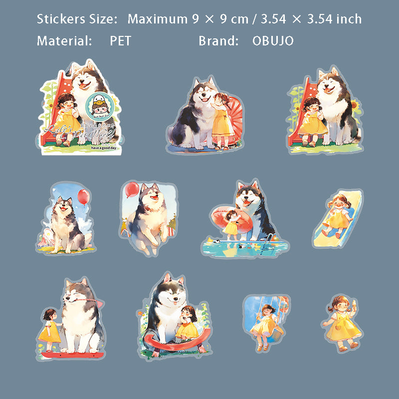 10 Pcs Cartoon Pet and Litterle Girl PET Stickers  ACDSJ