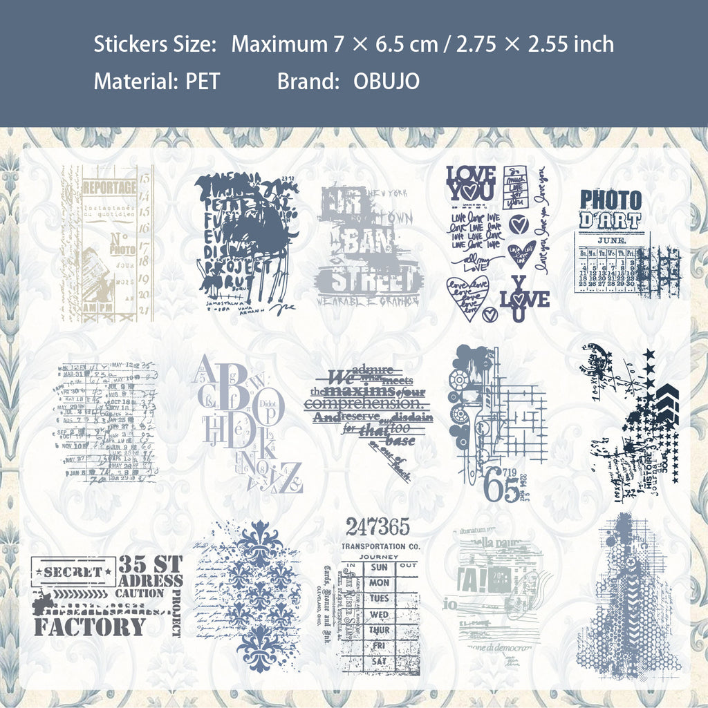 15 Pcs Vintage PET Stickers BGBC