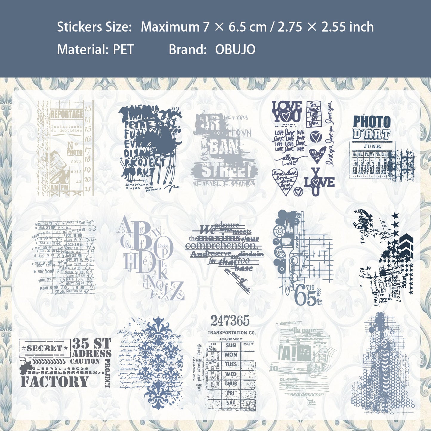 15 Pcs Vintage PET Stickers BGBC