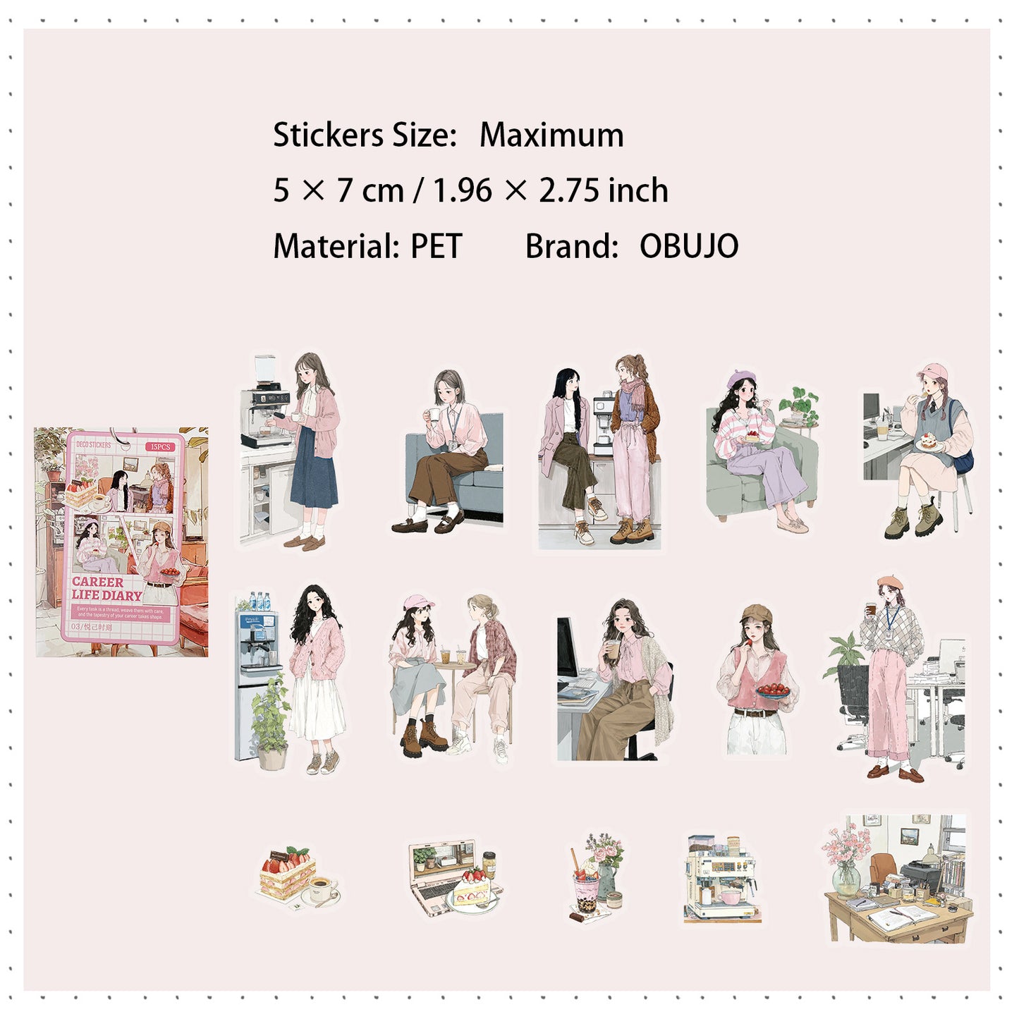 15 Pcs Daily Girl PET Stickers ZCXX