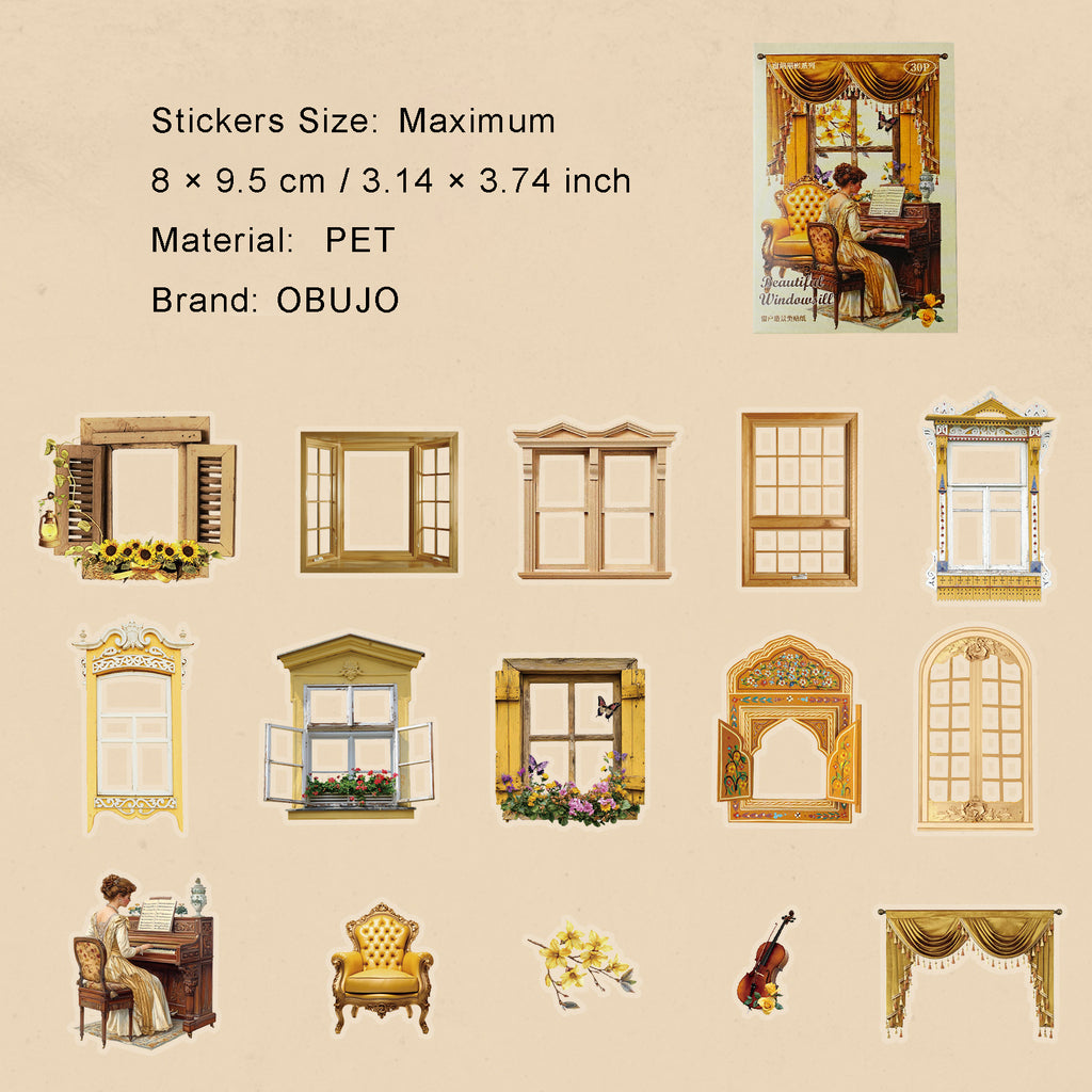 30 Pcs Vintage Window PET Stickers CJLY