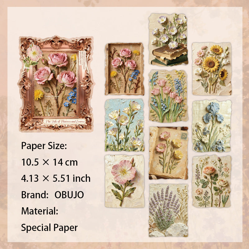 10 Pcs Vintage Botanical Embossed Paper THXY