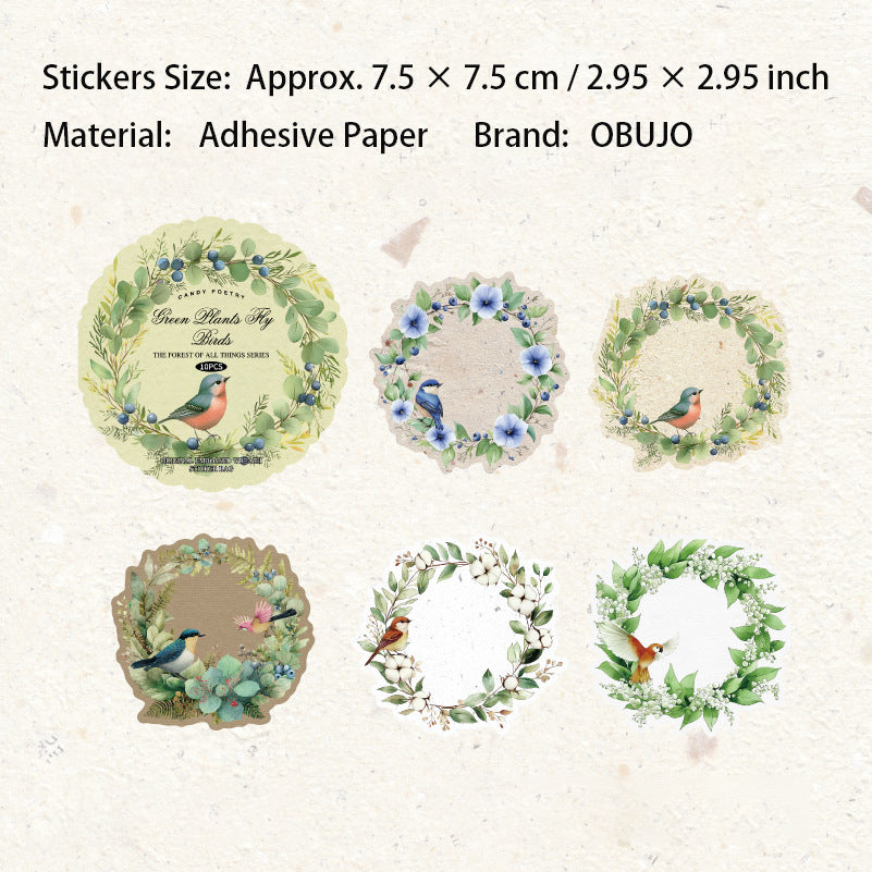 10 Pcs Wreath Themed Embossed Stickers WWZS