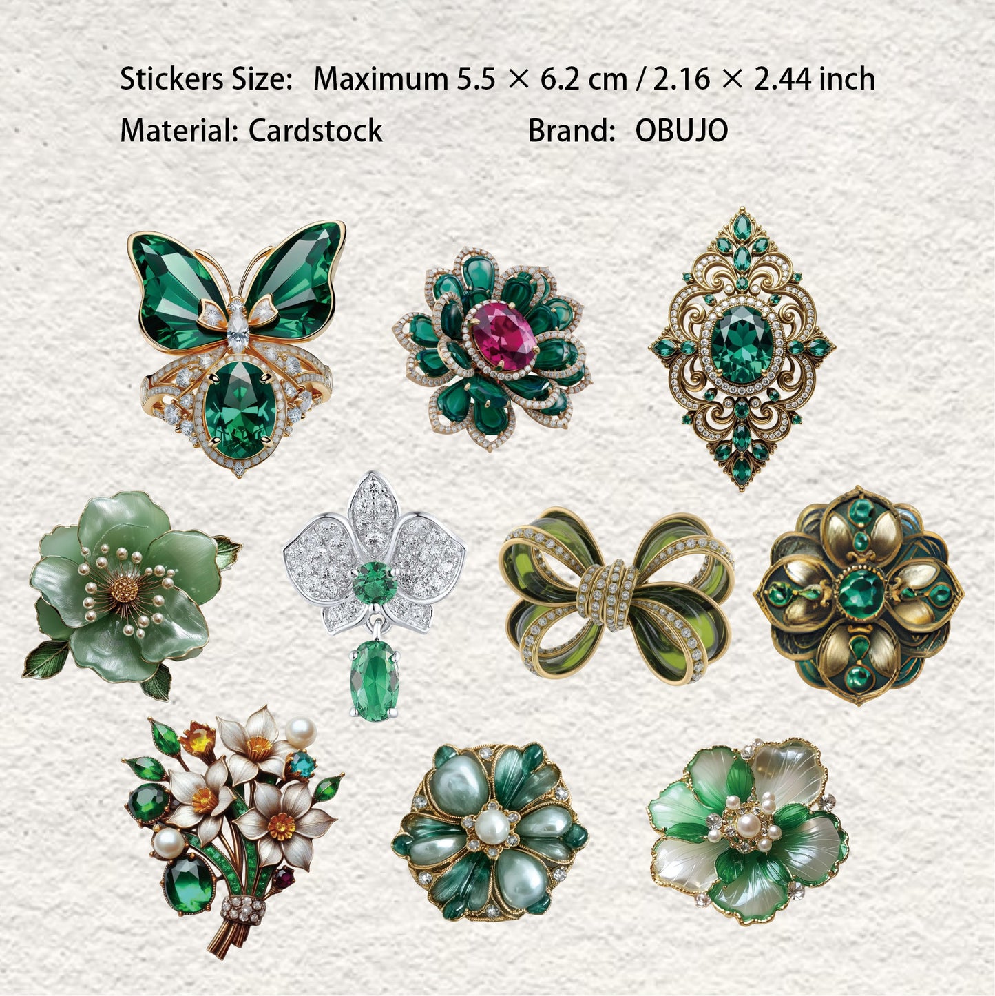 10 Pcs Crystal Jewelry Themed Cardstock Stickers JSXL