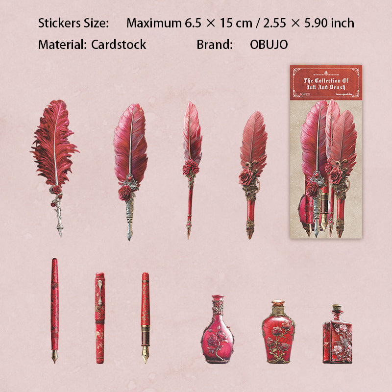 10 Pcs Feather Pen Cardstock Stickers BMZC