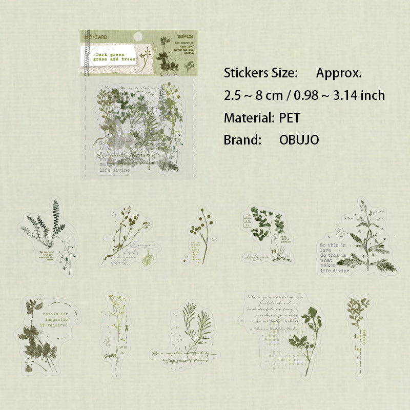 20 Pcs Vintage Botanical PET Stickers MLHC