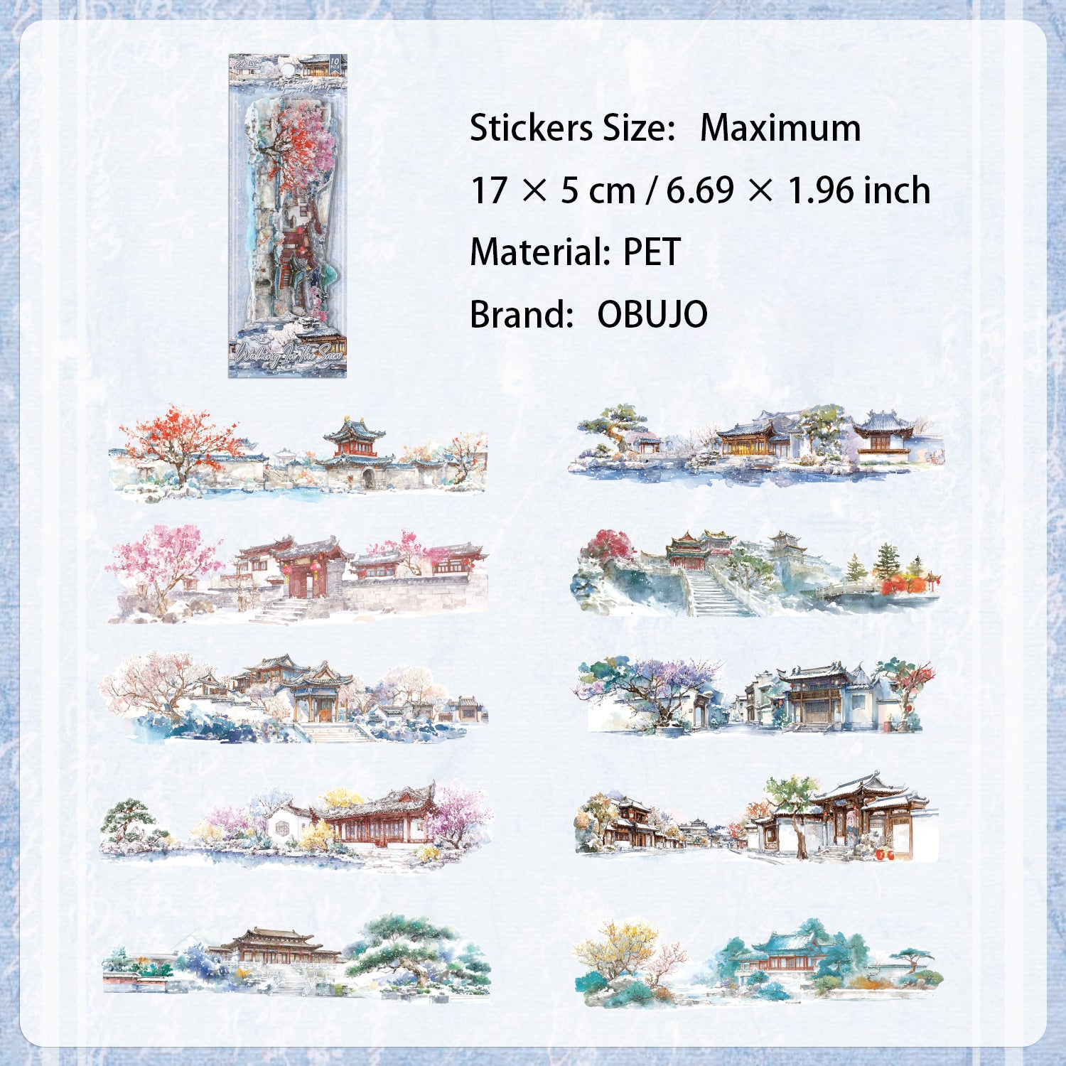 10 Pcs Seasonal Watercolor Landscape PET Stickers SSXT