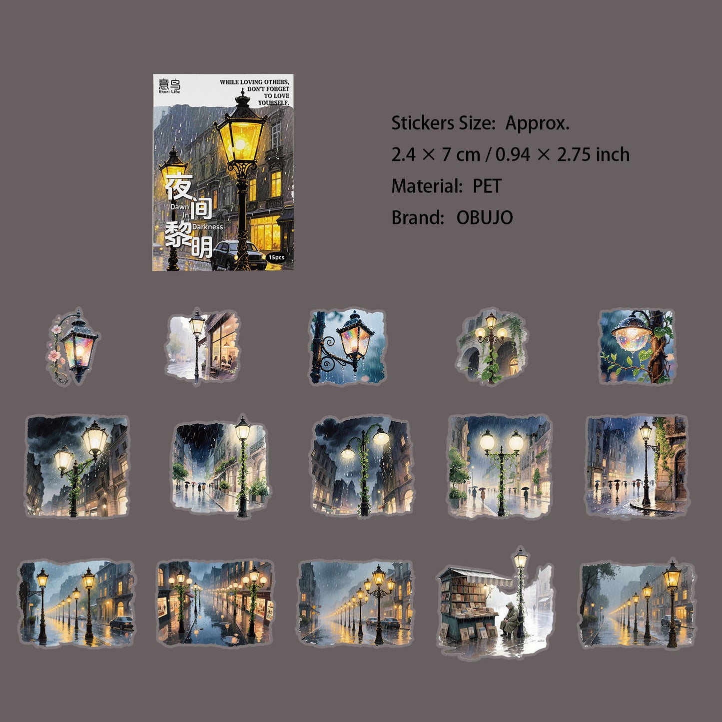 15 Pcs Night Landscape PET Stickers DHLSC